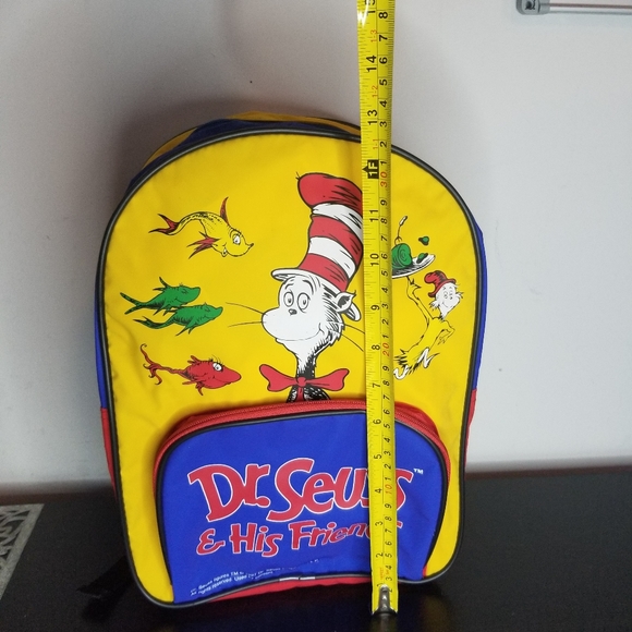 1997 Dr Seuss And His Friends Kids Backpack Small Yellow Red Blue Vintage - Picture 6 of 10